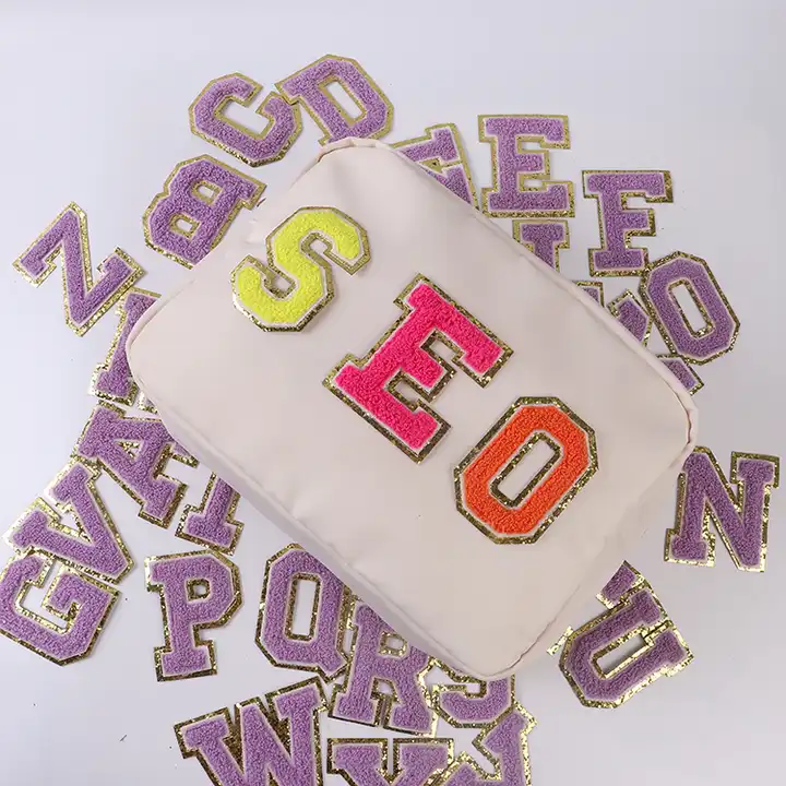 26 Pieces Glitter Chenille Letter Iron on Patches Sew On Chenille Varsity A-Z Patches